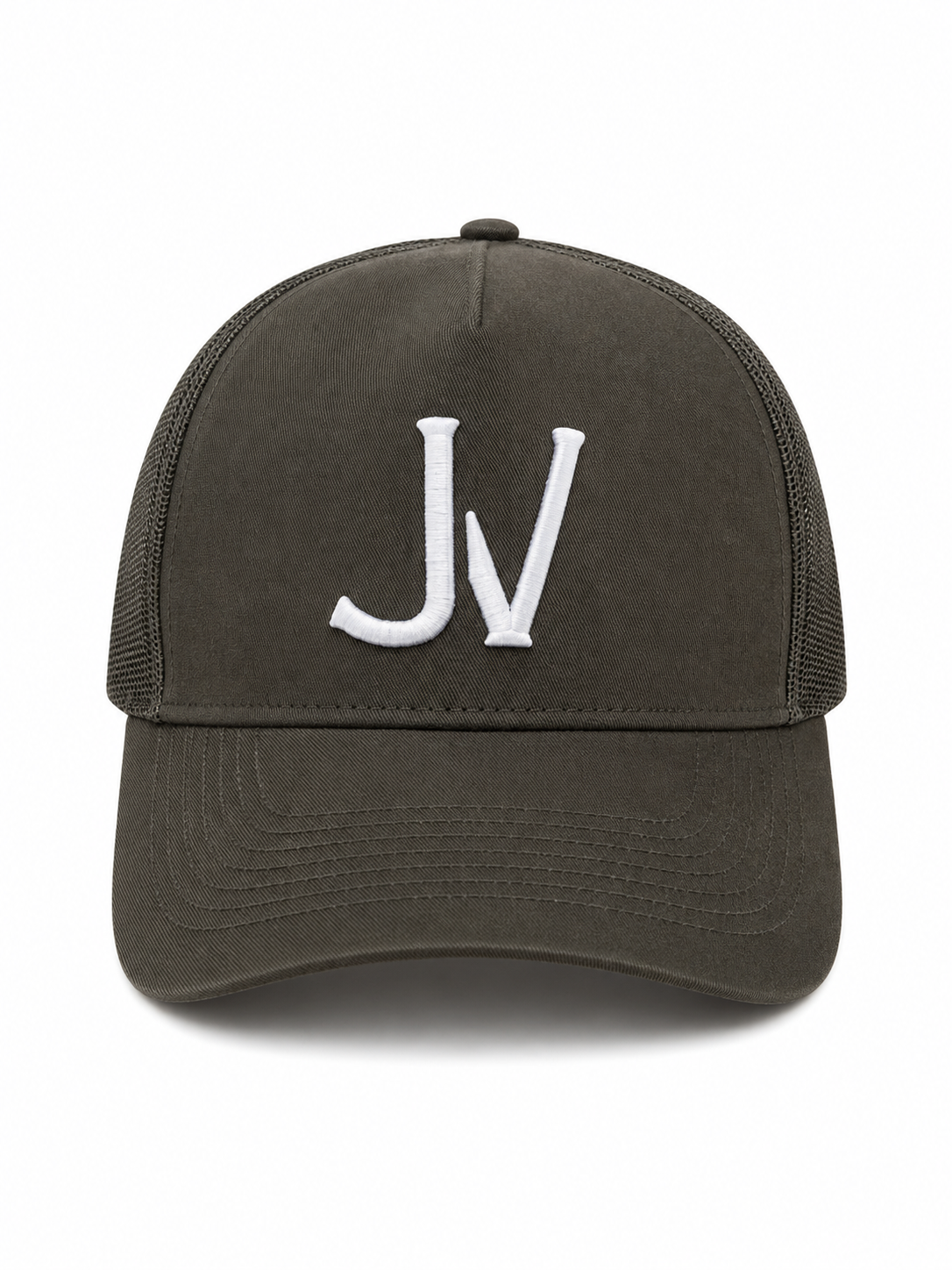 Black cap with 'JV' logo on a white background