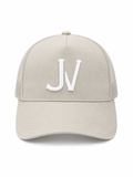 Grey cap with white 'JV' logo on a white background